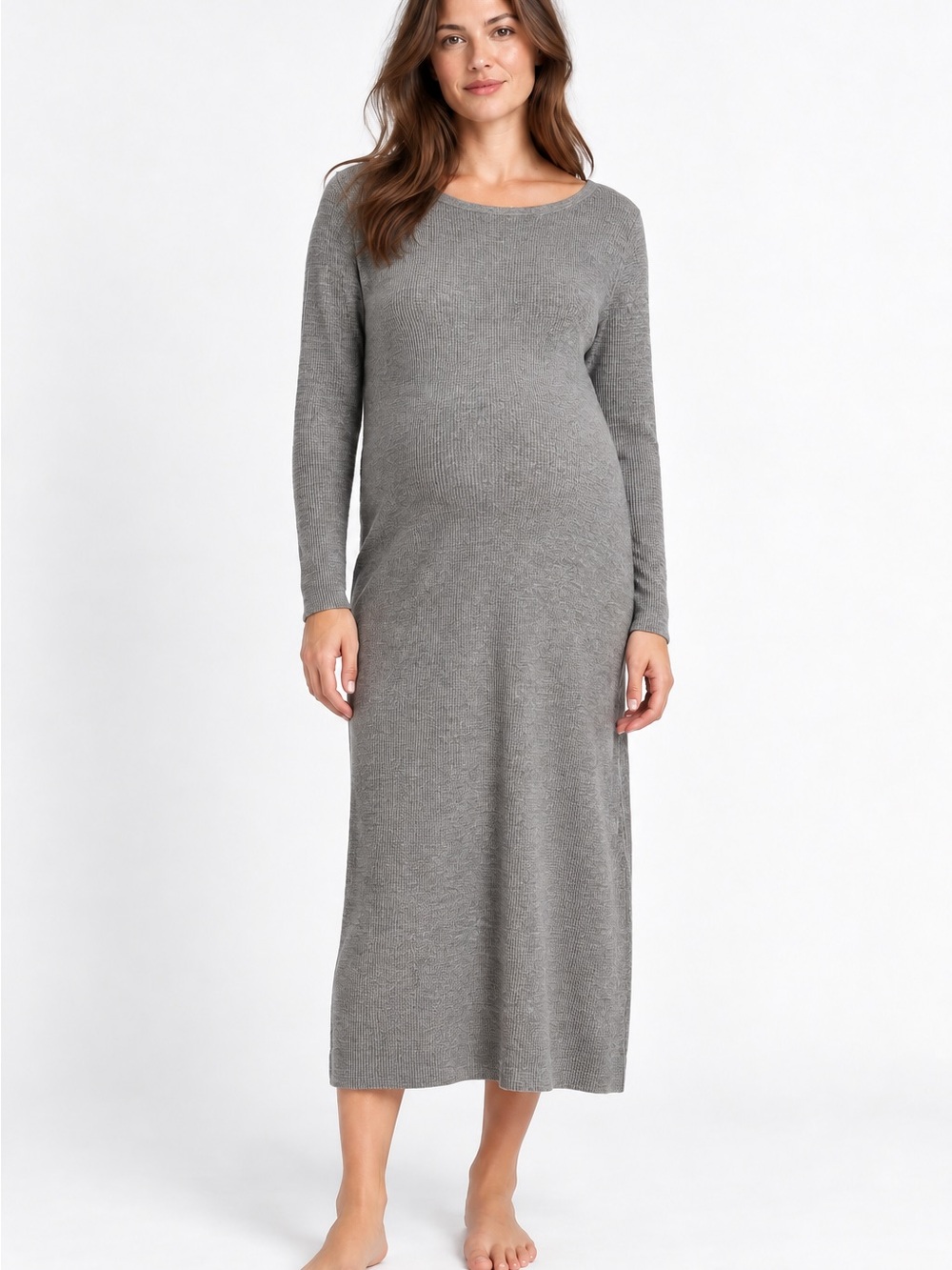 Hatch Gray Ribbed Long Sleeve Merino Wool Maxi Dress size 1 - Small